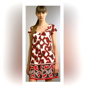 Diane Von Furstenberg Size 4 100% Silk Geometric Pocketed Mini Dress